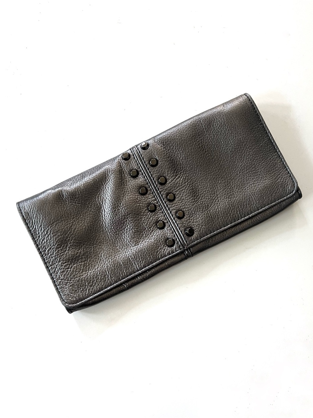 Michael Kors Leather Studded Wallet Clutch Black Gunmetal Fold Over